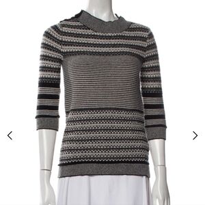 Lela Rose Black and Gray Patterned Cashmere Mockneck Sweater Small